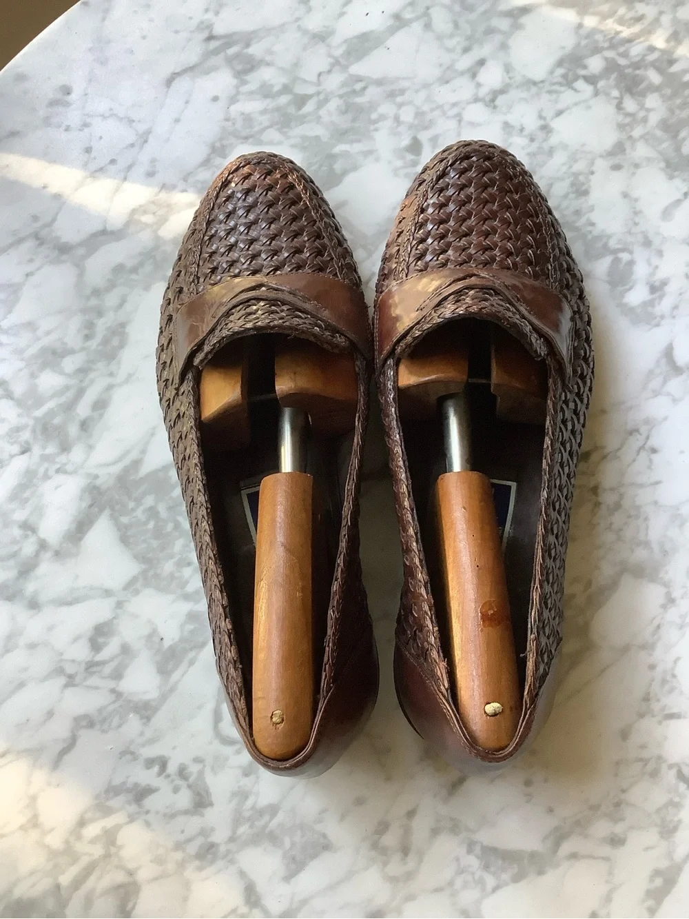 Vintage Bragano by Cole Haan Italian Woven Leather Loafers in Brown